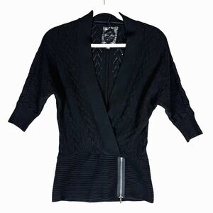 Guess Jeans Wrap Sweater Womens XS Black Ribbed Hem Dolman Sleeve